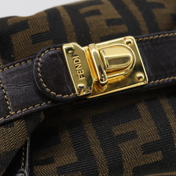 FENDI Zucca Canvas Vanity Pouch Black Brown gold Auth 153556