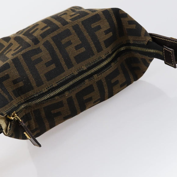 FENDI Zucca Canvas Vanity Pouch Black Brown gold Auth 153556