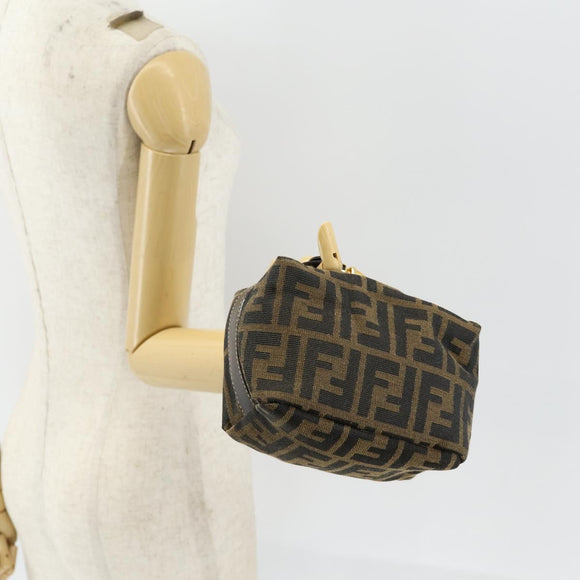 FENDI Zucca Canvas Vanity Pouch Black Brown gold Auth 153556