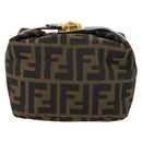 FENDI Zucca Canvas Vanity Pouch Black Brown gold Auth 153556-2