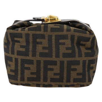 FENDI Zucca Canvas Vanity Pouch Black Brown gold Auth 153556 - 0