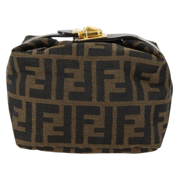 FENDI Zucca Canvas Vanity Pouch Black Brown gold Auth 153556