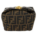 FENDI Zucca Canvas Vanity Pouch Black Brown gold Auth 153556-3