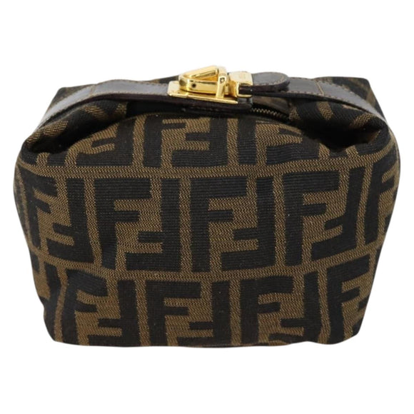 FENDI Zucca Canvas Vanity Pouch Black Brown gold Auth 153556