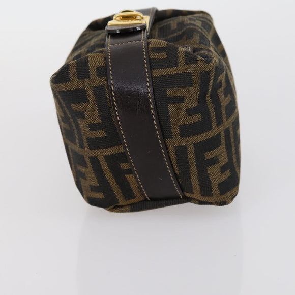 FENDI Zucca Canvas Vanity Pouch Black Brown gold Auth 153556