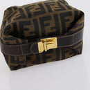FENDI Zucca Canvas Vanity Pouch Black Brown gold Auth 153556-6