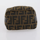 FENDI Zucca Canvas Vanity Pouch Black Brown gold Auth 153556-7