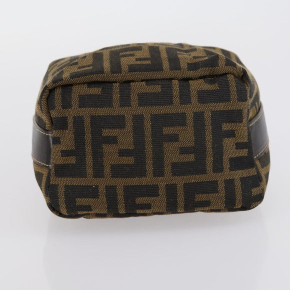 FENDI Zucca Canvas Vanity Pouch Black Brown gold Auth 153556