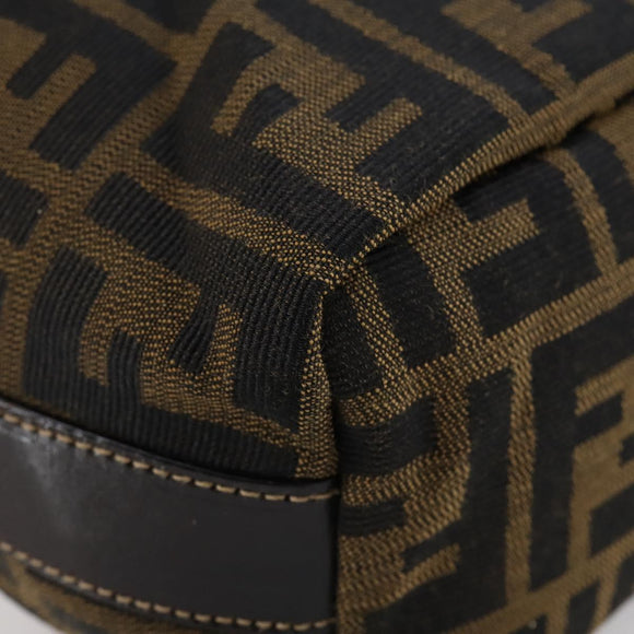 FENDI Zucca Canvas Vanity Pouch Black Brown gold Auth 153556