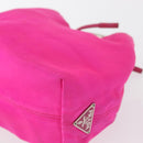 PRADA Pouch Hand Satin Metal Pink Silver Auth 153557-13