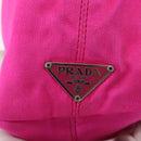 PRADA Pouch Hand Satin Metal Pink Silver Auth 153557-14