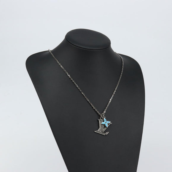 LOUIS VUITTON LV Printed Initials Necklace Silver tone M80208 LV Auth 153584M