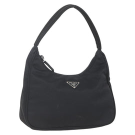 PRADA Hand Bag Nylon Black Silver Auth 153589V