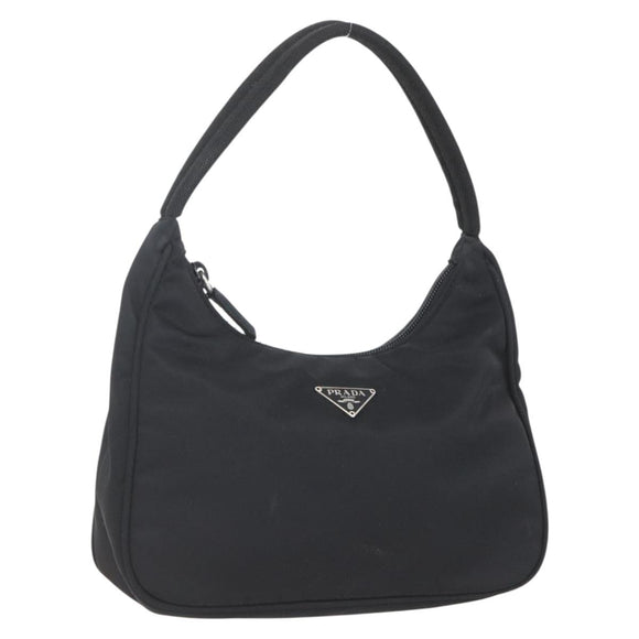 PRADA Hand Bag Nylon Black Silver Auth 153589V
