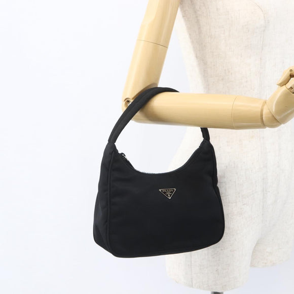 PRADA Hand Bag Nylon Black Silver Auth 153589V