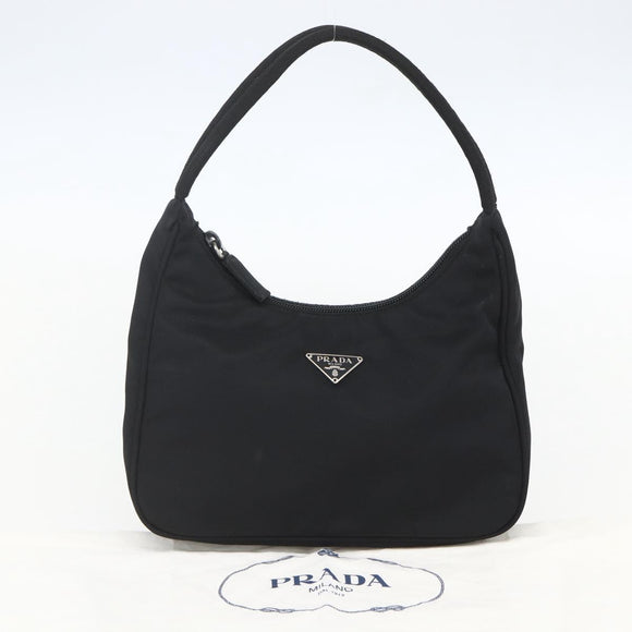 PRADA Hand Bag Nylon Black Silver Auth 153589V