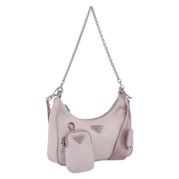 PRADA RE-Edition 2005 Shoulder Bag Nylon 2way Pink Silver Auth 153590V