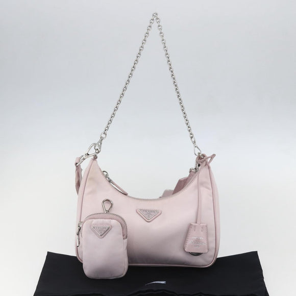 PRADA RE-Edition 2005 Shoulder Bag Nylon 2way Pink Silver Auth 153590V
