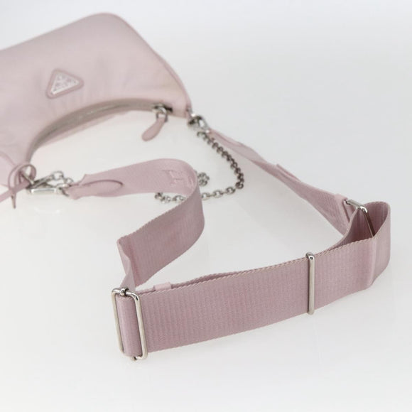 PRADA RE-Edition 2005 Shoulder Bag Nylon 2way Pink Silver Auth 153590V