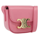 CELINE Triomphe Mini Claude Shoulder Pouch Calf Skin Pink Gold Auth 153596SAM-1