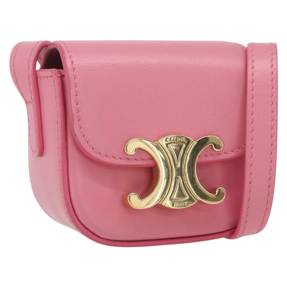 CELINE Triomphe Mini Claude Shoulder Pouch Calf Skin Pink Gold Auth 153596SAM