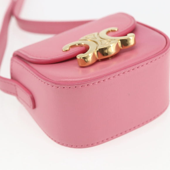 CELINE Triomphe Mini Claude Shoulder Pouch Calf Skin Pink Gold Auth 153596SAM