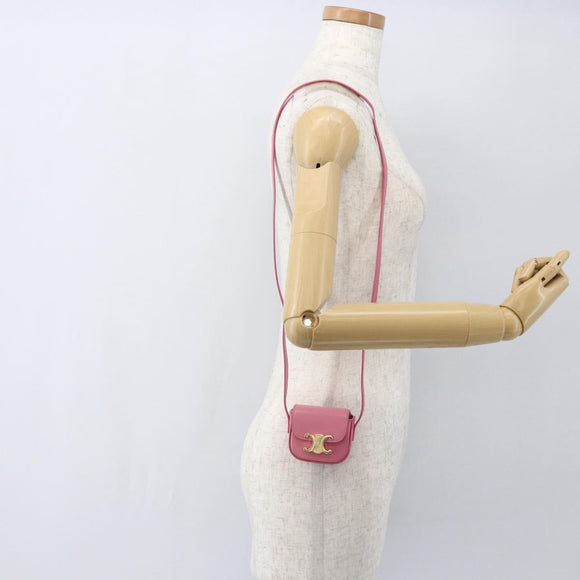CELINE Triomphe Mini Claude Shoulder Pouch Calf Skin Pink Gold Auth 153596SAM