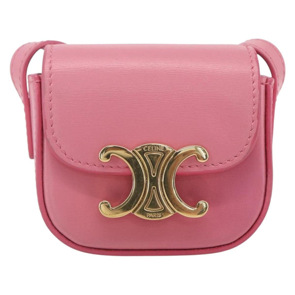 CELINE Triomphe Mini Claude Shoulder Pouch Calf Skin Pink Gold Auth 153596SAM