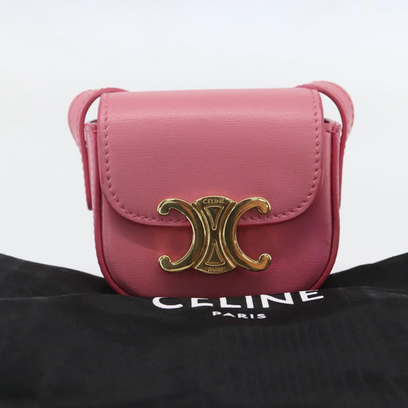 CELINE Triomphe Mini Claude Shoulder Pouch Calf Skin Pink Gold Auth 153596SAM