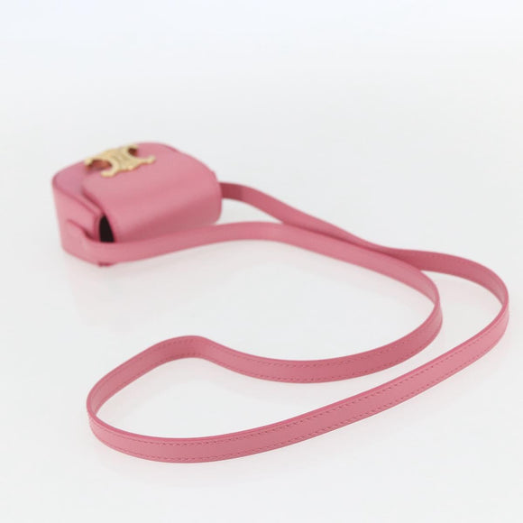 CELINE Triomphe Mini Claude Shoulder Pouch Calf Skin Pink Gold Auth 153596SAM