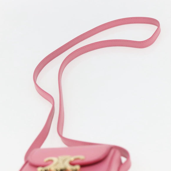CELINE Triomphe Mini Claude Shoulder Pouch Calf Skin Pink Gold Auth 153596SAM