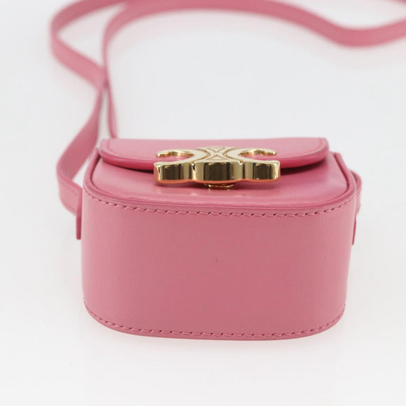 CELINE Triomphe Mini Claude Shoulder Pouch Calf Skin Pink Gold Auth 153596SAM
