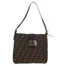 FENDI Zucca Canvas Mamma Baguette Shoulder Bag Black Brown Auth 153620SAV-1