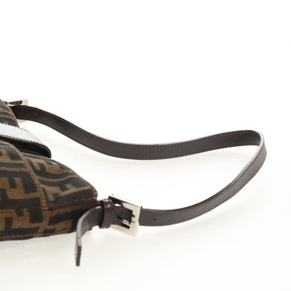 FENDI Zucca Canvas Mamma Baguette Shoulder Bag Black Brown Auth 153620SAV