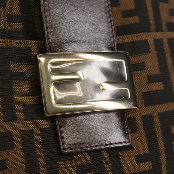 FENDI Zucca Canvas Mamma Baguette Shoulder Bag Black Brown Auth 153620SAV