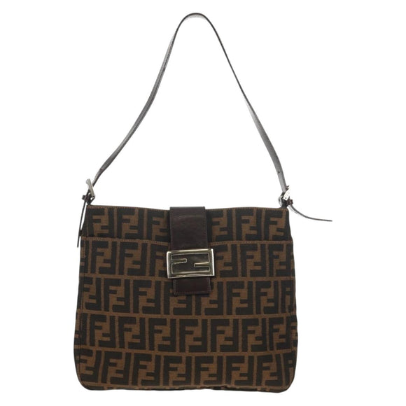 FENDI Zucca Canvas Mamma Baguette Shoulder Bag Black Brown Auth 153620SAV