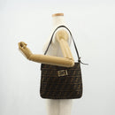 FENDI Zucca Canvas Mamma Baguette Shoulder Bag Black Brown Auth 153620SAV-27
