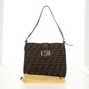 FENDI Zucca Canvas Mamma Baguette Shoulder Bag Black Brown Auth 153620SAV-12