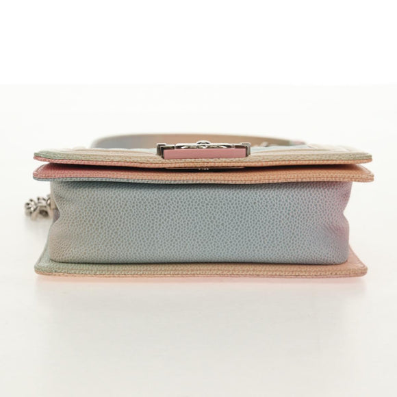 CHANEL Chain Boy Chanel Shoulder Bag Caviar Skin Rainbow CC Auth 153621SAM