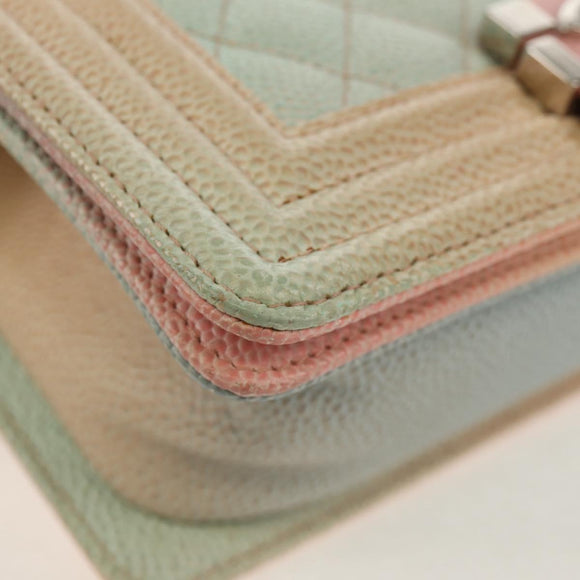 CHANEL Chain Boy Chanel Shoulder Bag Caviar Skin Rainbow CC Auth 153621SAM