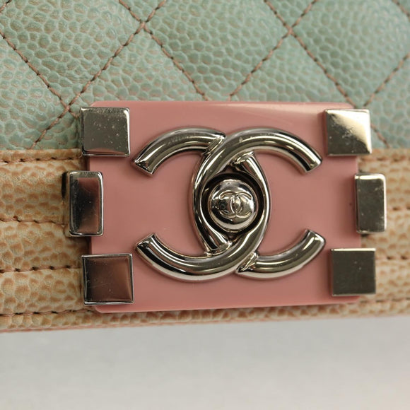 CHANEL Chain Boy Chanel Shoulder Bag Caviar Skin Rainbow CC Auth 153621SAM