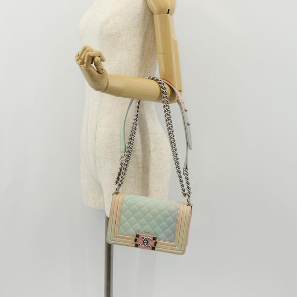 CHANEL Chain Boy Chanel Shoulder Bag Caviar Skin Rainbow CC Auth 153621SAM