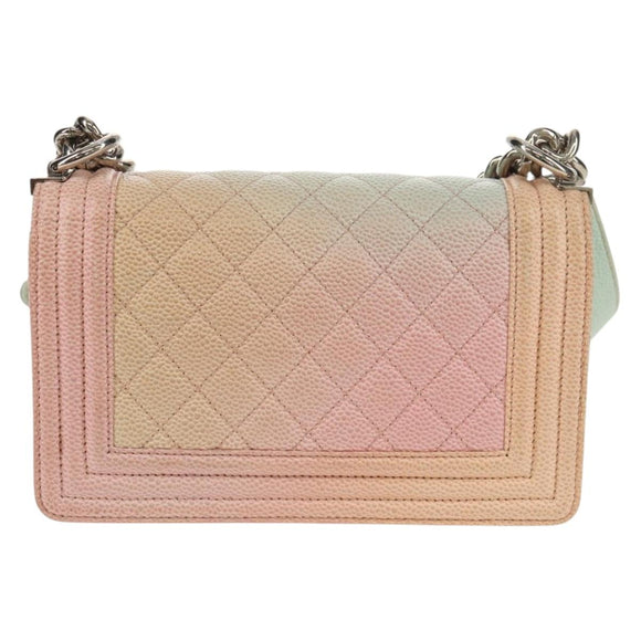 CHANEL Chain Boy Chanel Shoulder Bag Caviar Skin Rainbow CC Auth 153621SAM