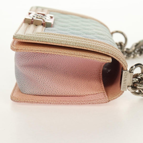 CHANEL Chain Boy Chanel Shoulder Bag Caviar Skin Rainbow CC Auth 153621SAM
