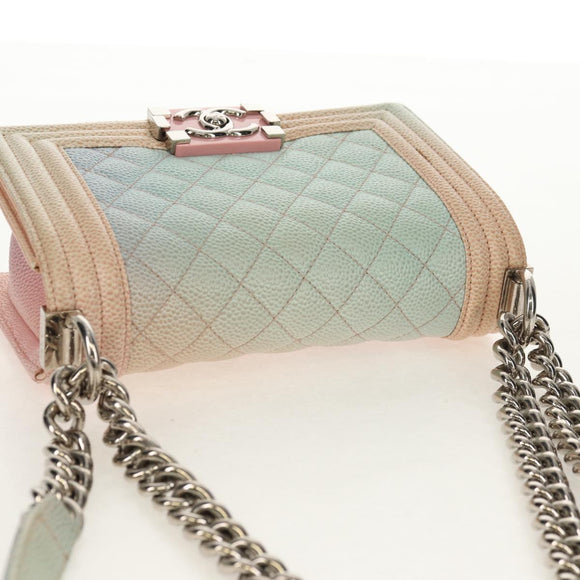 CHANEL Chain Boy Chanel Shoulder Bag Caviar Skin Rainbow CC Auth 153621SAM