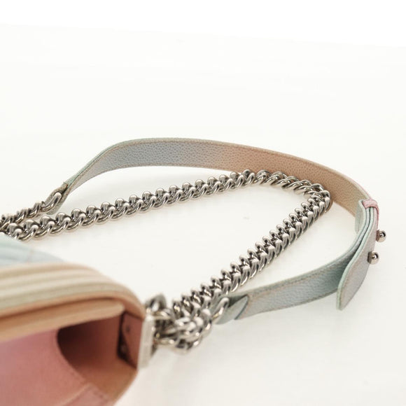 CHANEL Chain Boy Chanel Shoulder Bag Caviar Skin Rainbow CC Auth 153621SAM