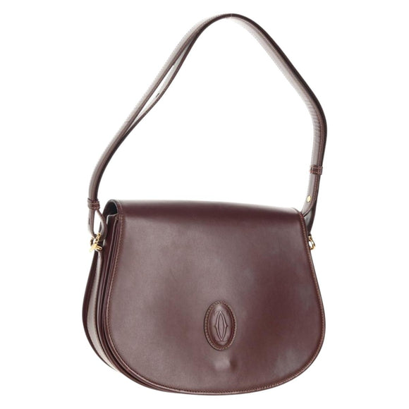 CARTIER Must Line Shoulder Bag Leather Bordeaux Gold Auth 153624V
