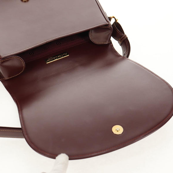 CARTIER Must Line Shoulder Bag Leather Bordeaux Gold Auth 153624V