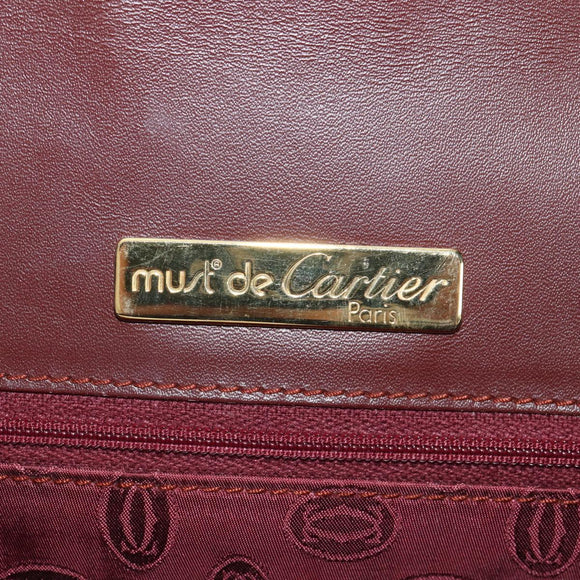 CARTIER Must Line Shoulder Bag Leather Bordeaux Gold Auth 153624V