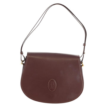 CARTIER Must Line Shoulder Bag Leather Bordeaux Gold Auth 153624V - 0